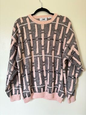 Jed | 90s Vintage Abstract Grandpa Sweater, Pink, Gray, Size Medium